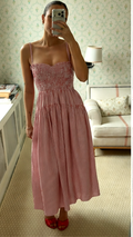 Sweetheart Striped Smocked Midi Dress