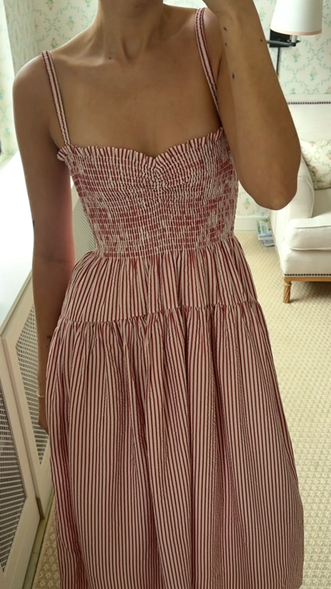 Sweetheart Striped Smocked Midi Dress