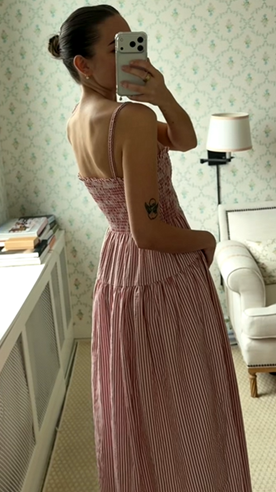 Sweetheart Striped Smocked Midi Dress