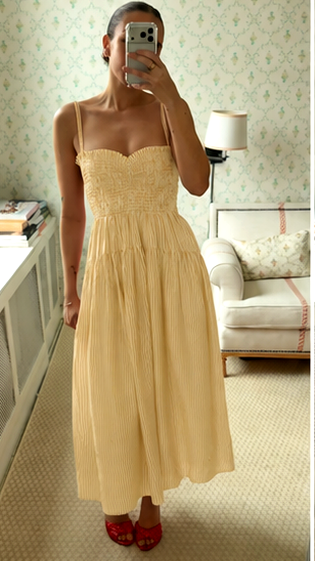 Sweetheart Striped Smocked Midi Dress