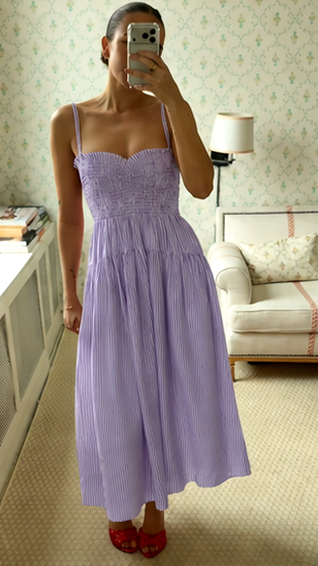 Sweetheart Striped Smocked Midi Dress
