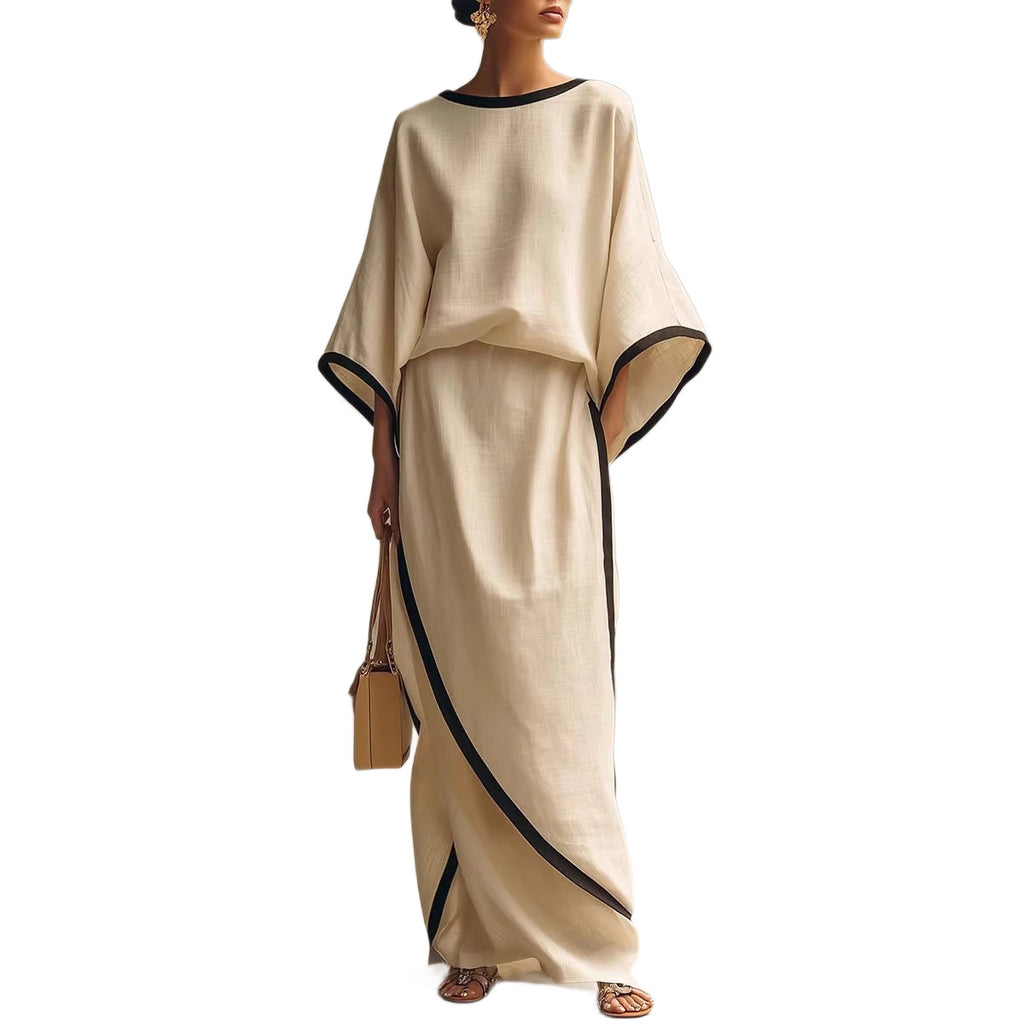 Loose-fitting Womens Batwing-sleeve Robe And Wide-leg Pants Two-piece Set