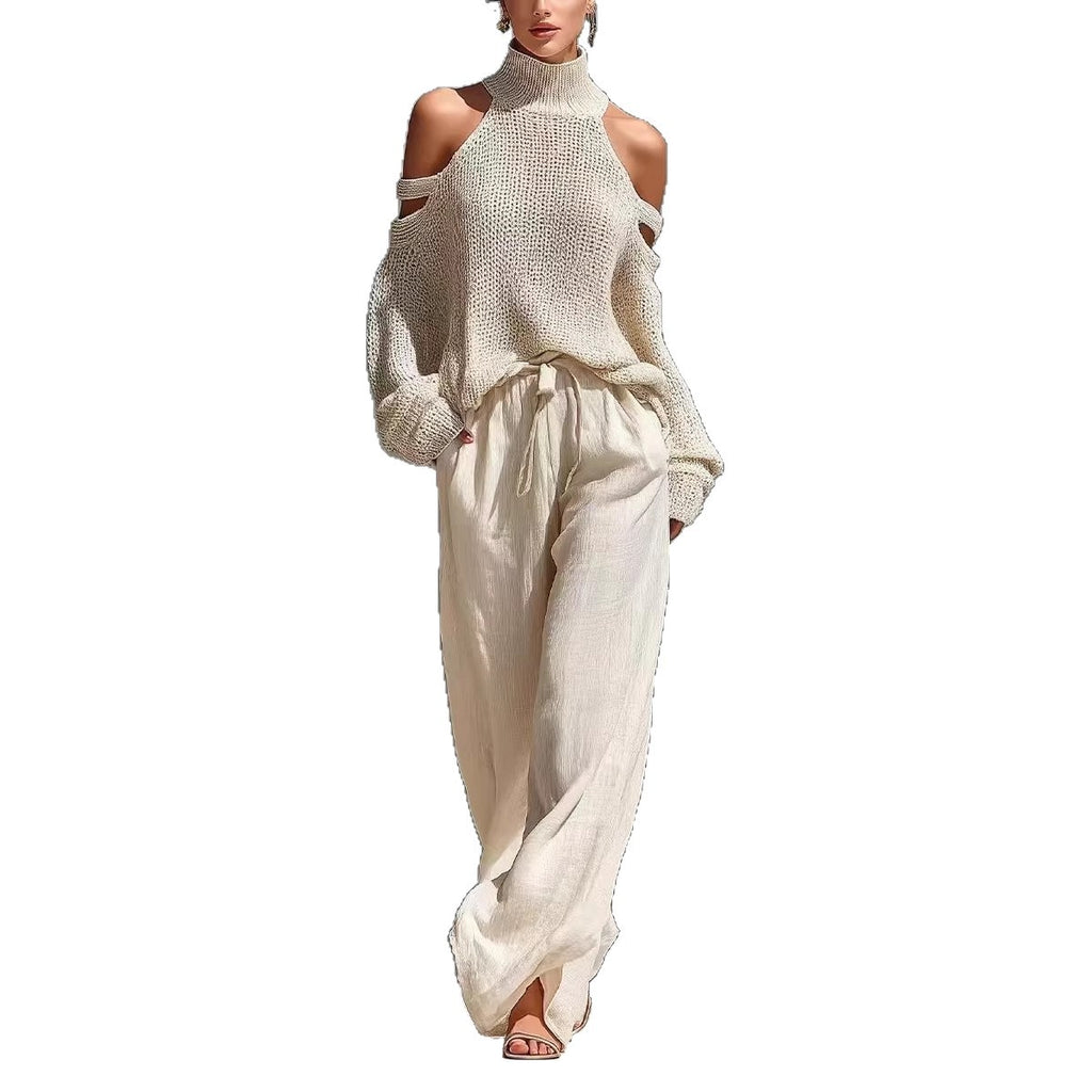 Womens Long-Sleeve Turtleneck Top And Pants Two-Piece Set