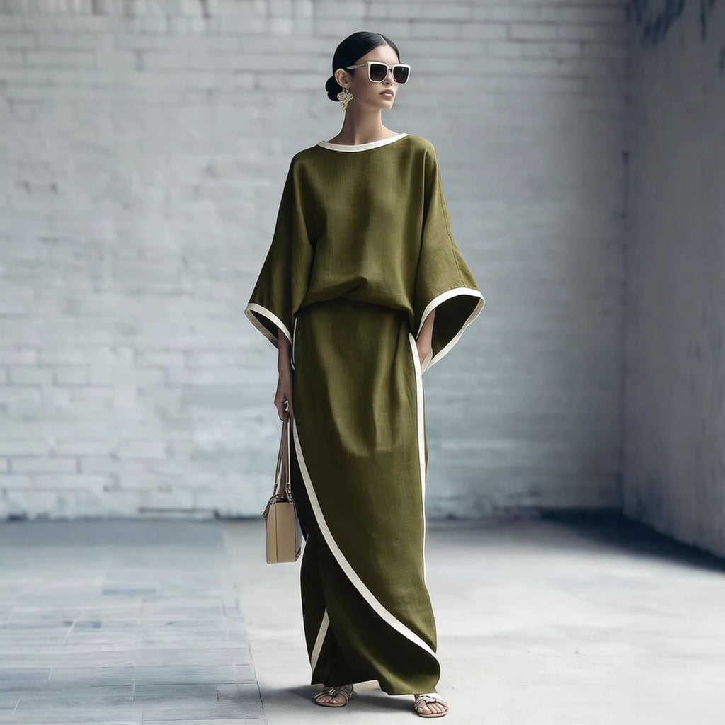 Loose-fitting Womens Batwing-sleeve Robe And Wide-leg Pants Two-piece Set