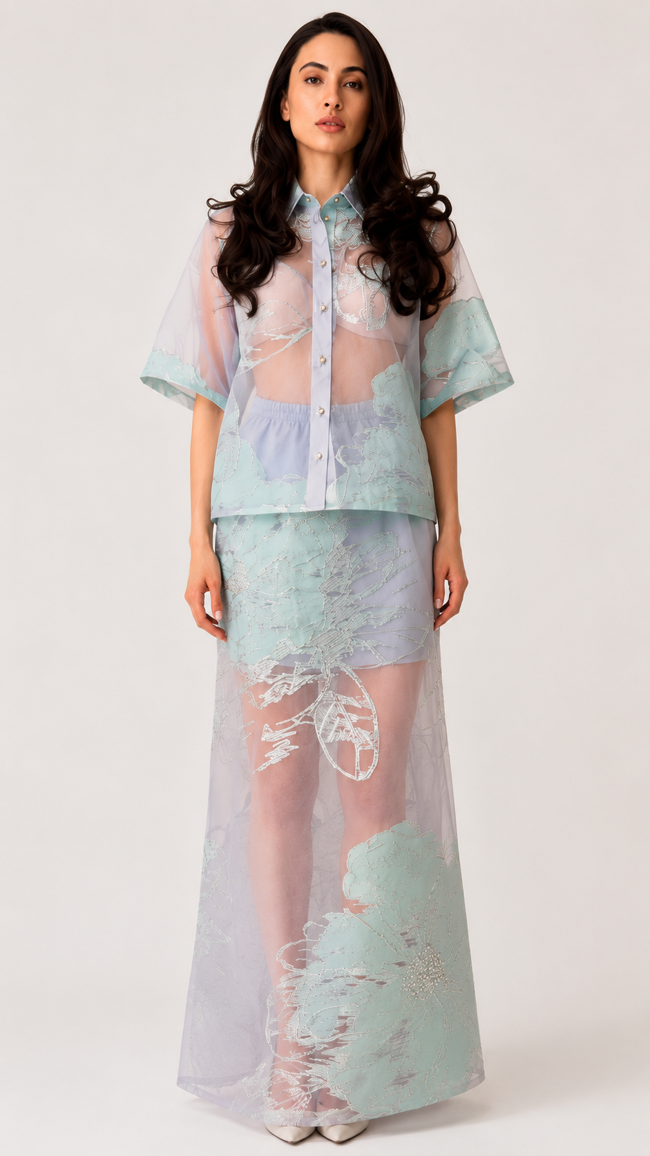 Ethereal Blossom Sheer Two-Piece Set