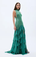Sequin Tulle Ruffle Maxi Dress