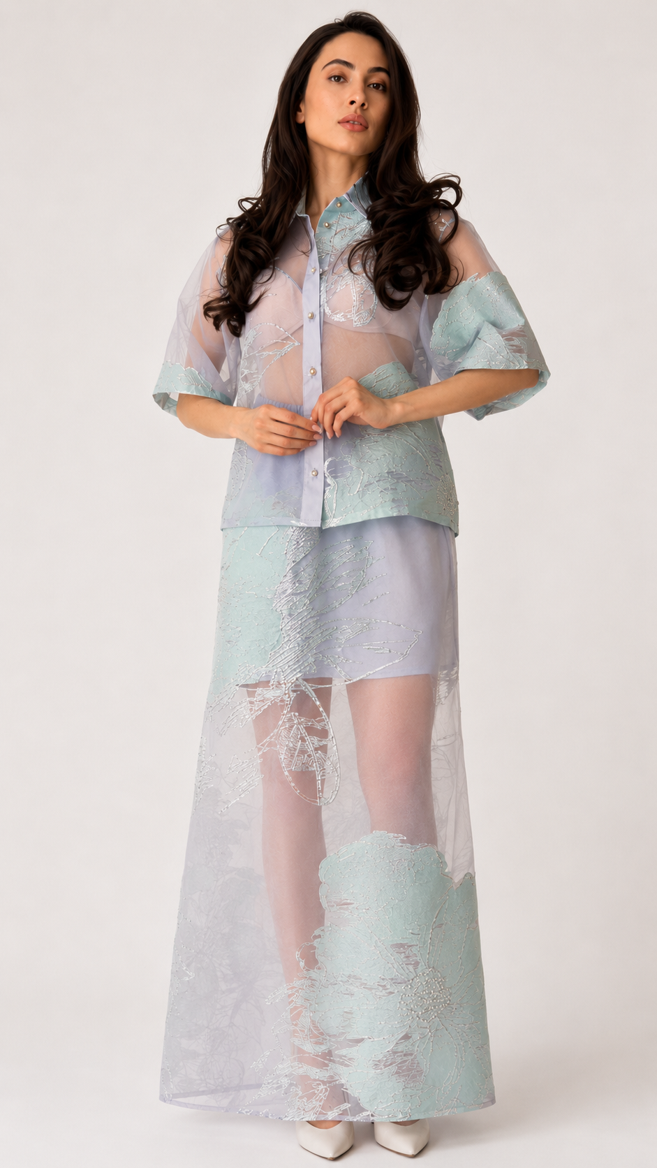 Ethereal Blossom Sheer Two-Piece Set