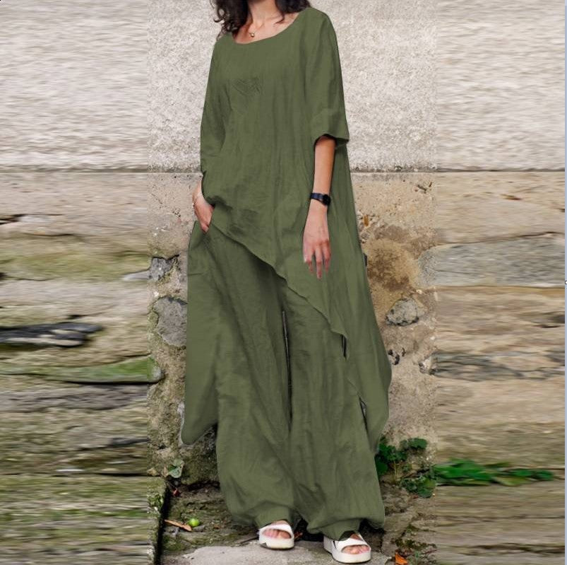 Loose Solid Color Womens Set Irregular Two-Piece Set For Women