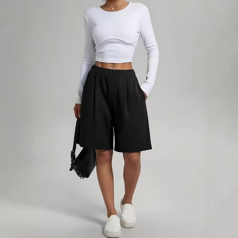 Womens Pants Womens Shorts Casual Loose Solid Color