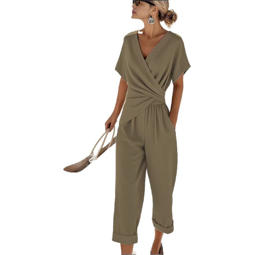 Women's Casual Fashion Solid Color Irregular Short-Sleeve Set