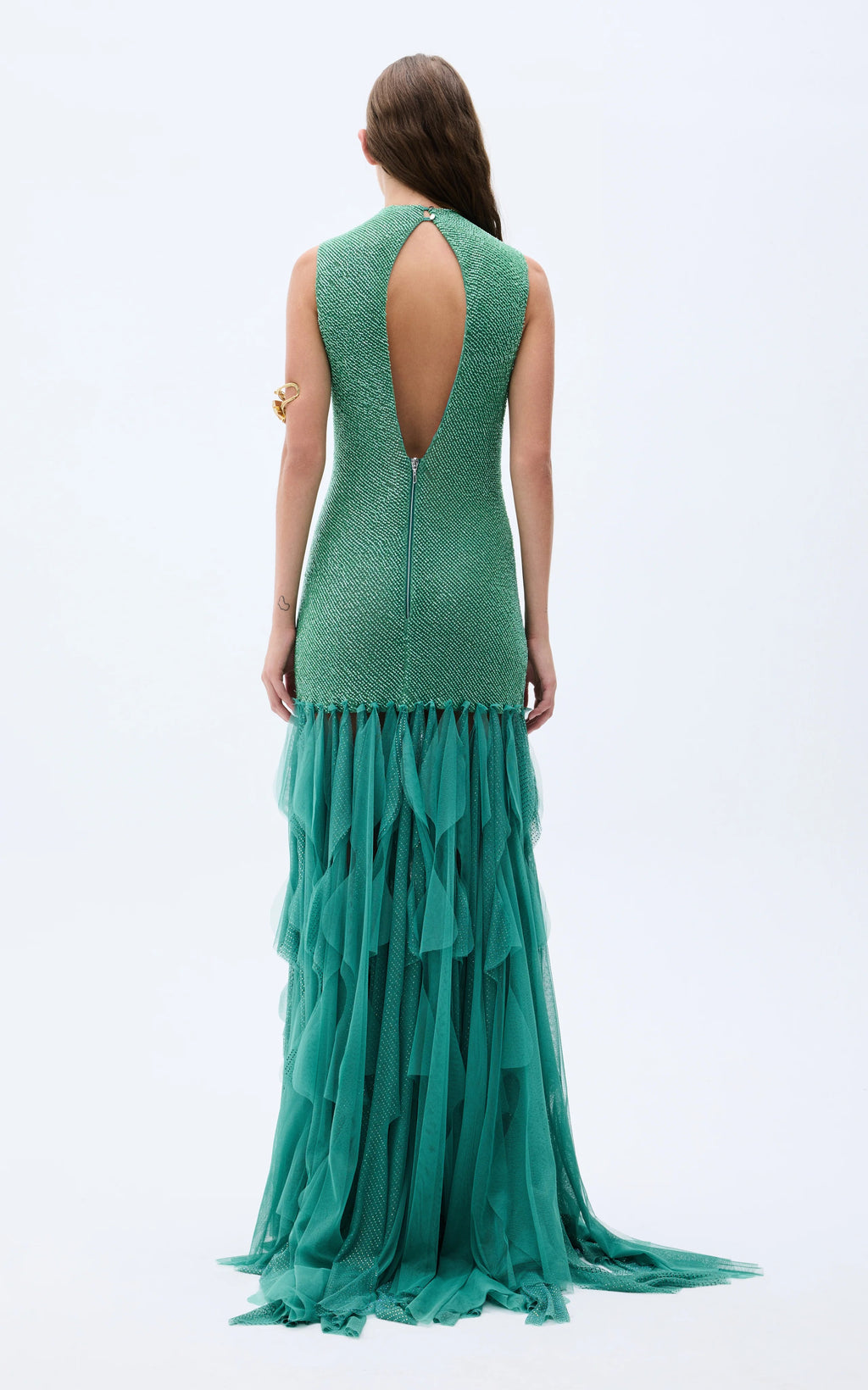Sequin Tulle Ruffle Maxi Dress