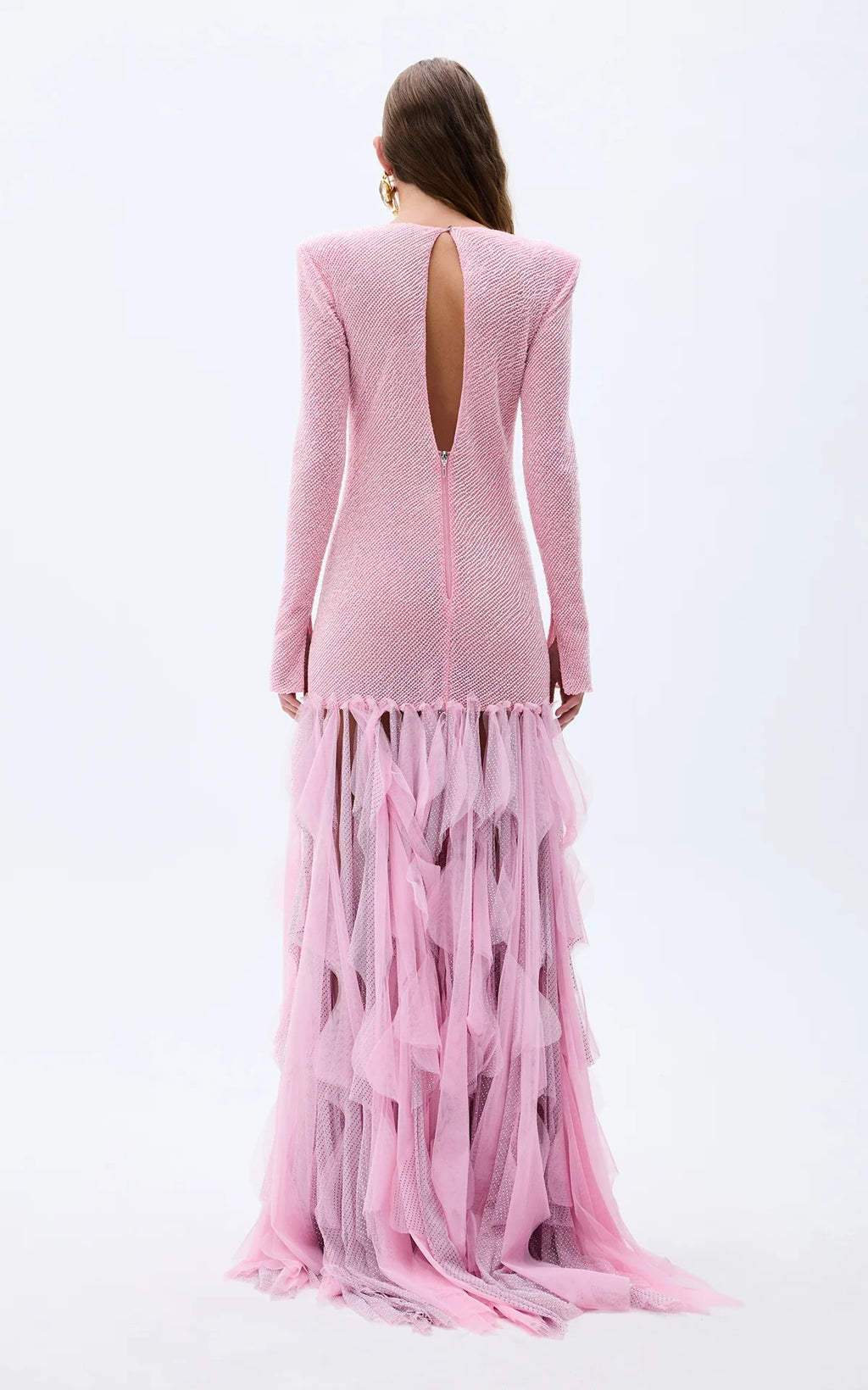Sequin Tulle Ruffle Maxi Dress