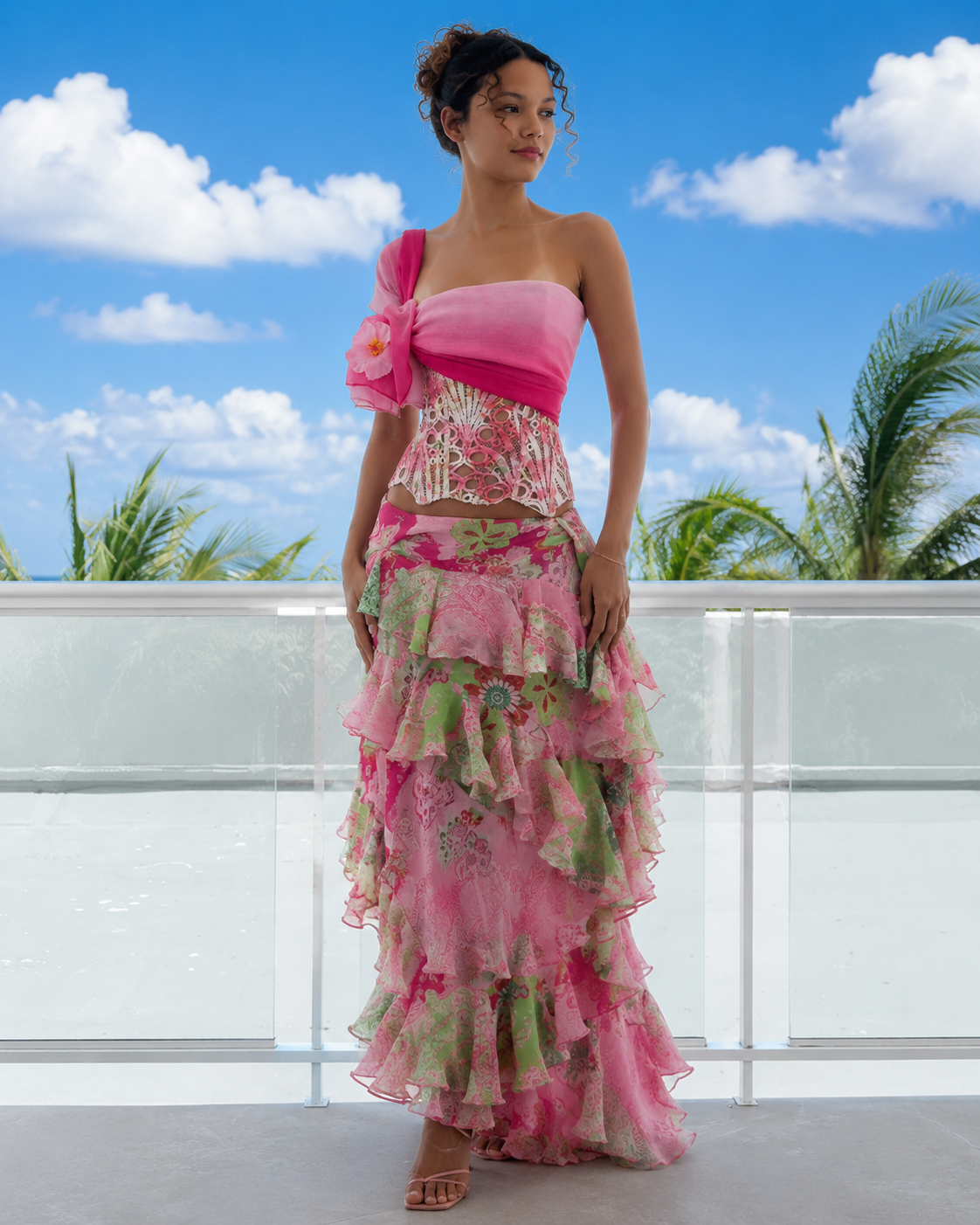 Tropical Blossom Ruffle Two-Piece Set