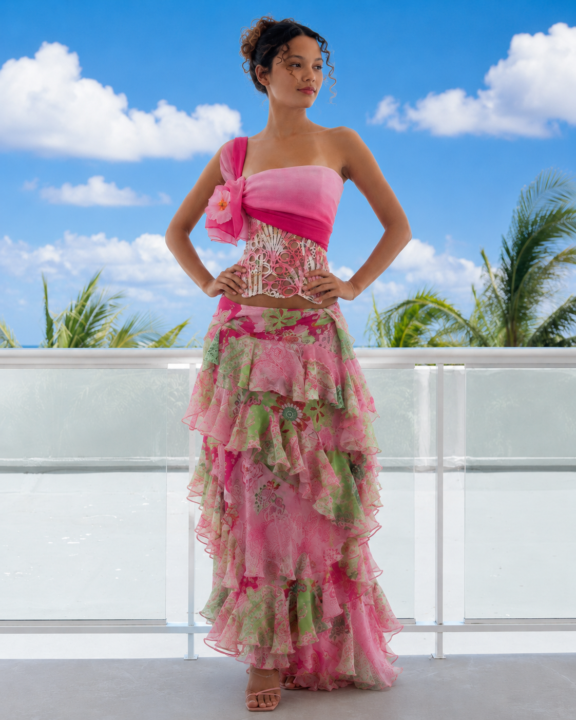 Tropical Blossom Ruffle Two-Piece Set