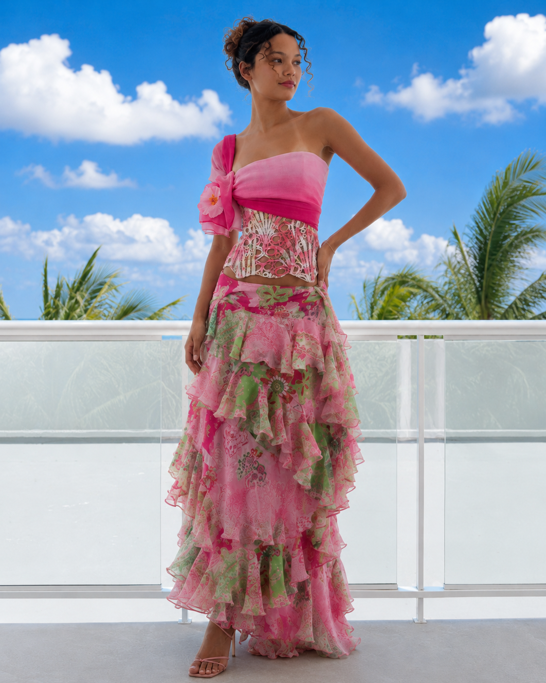 Tropical Blossom Ruffle Two-Piece Set