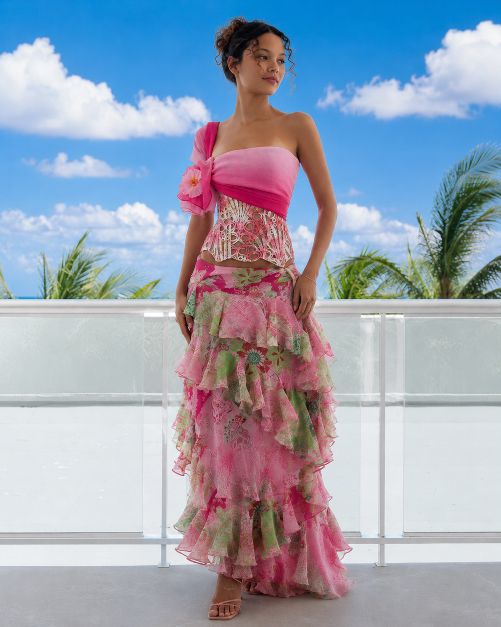Tropical Blossom Ruffle Two-Piece Set