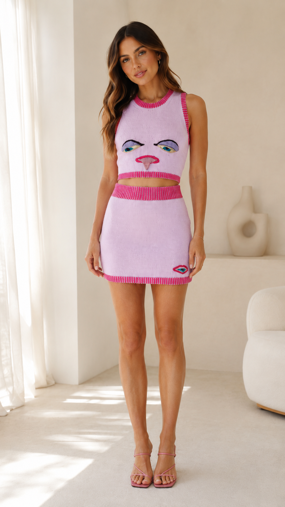 Playful Winky Face Knit Two-Piece Set