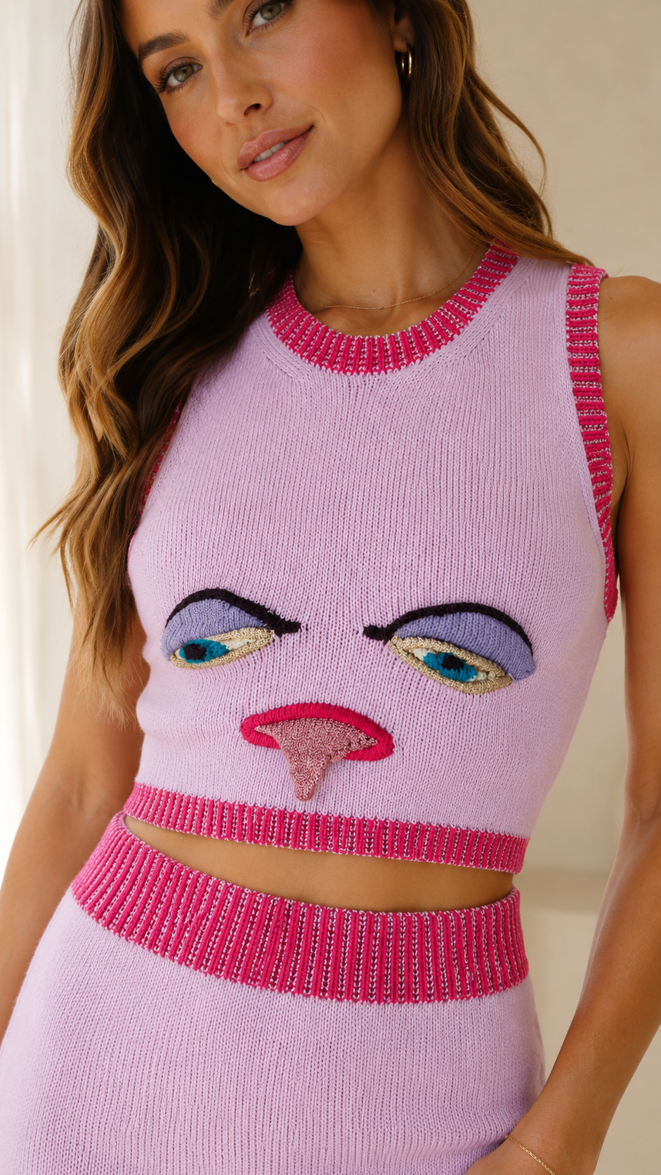 Playful Winky Face Knit Two-Piece Set
