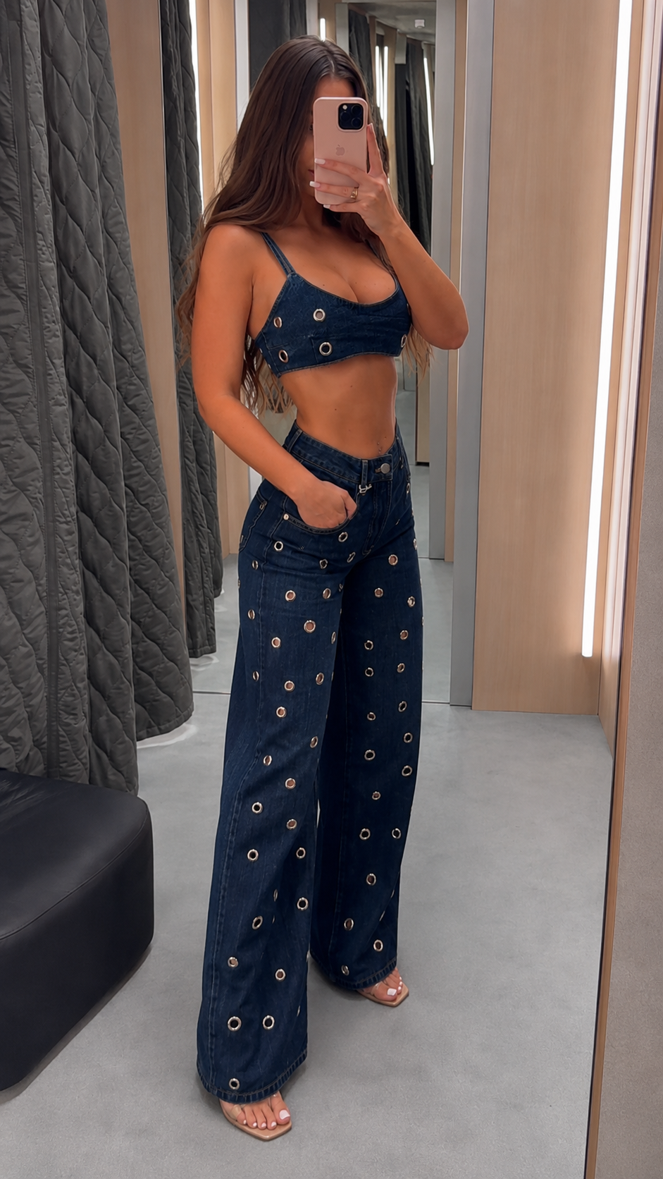 Edgy Grommet Denim Two-Piece Set