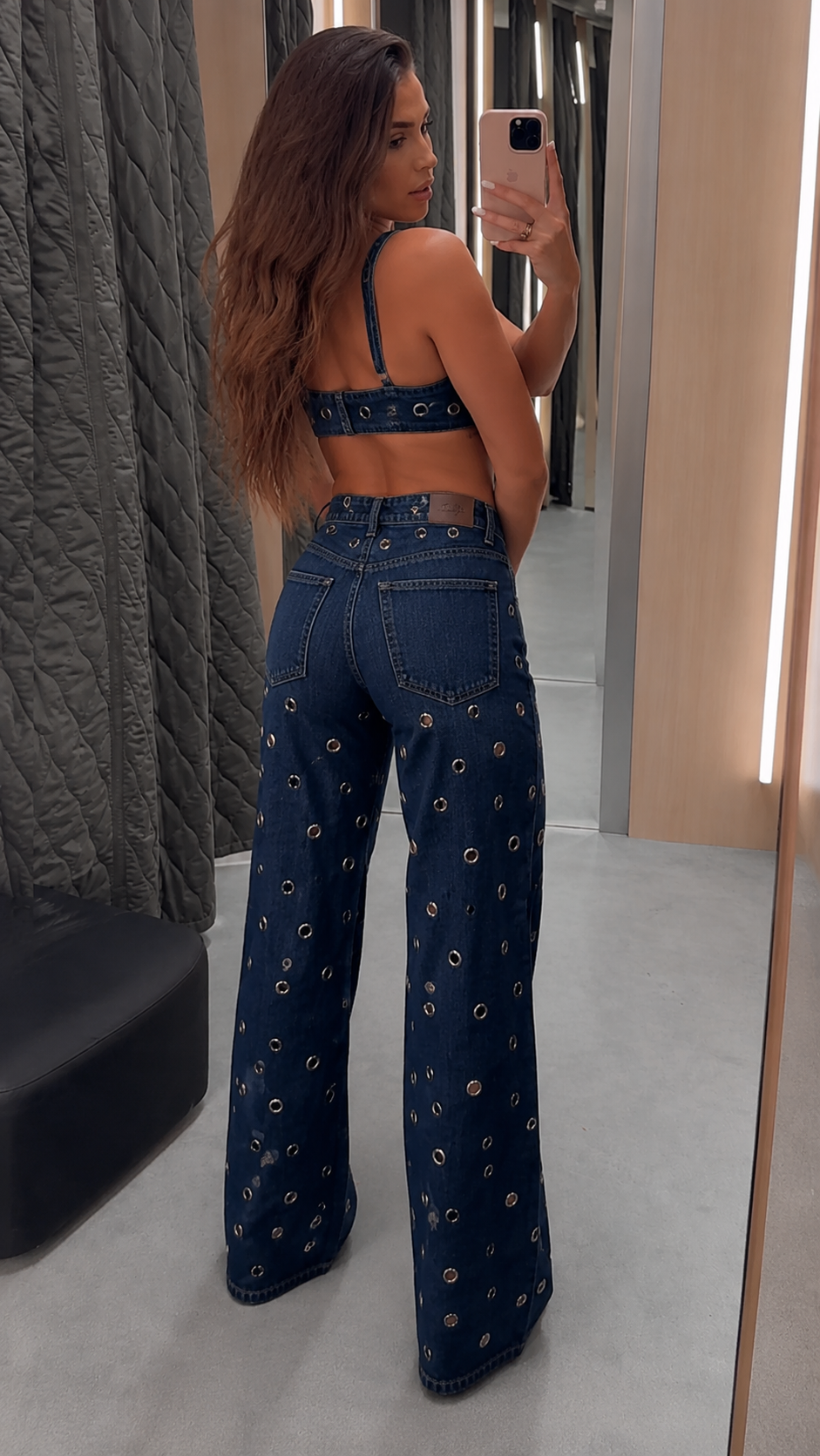 Edgy Grommet Denim Two-Piece Set