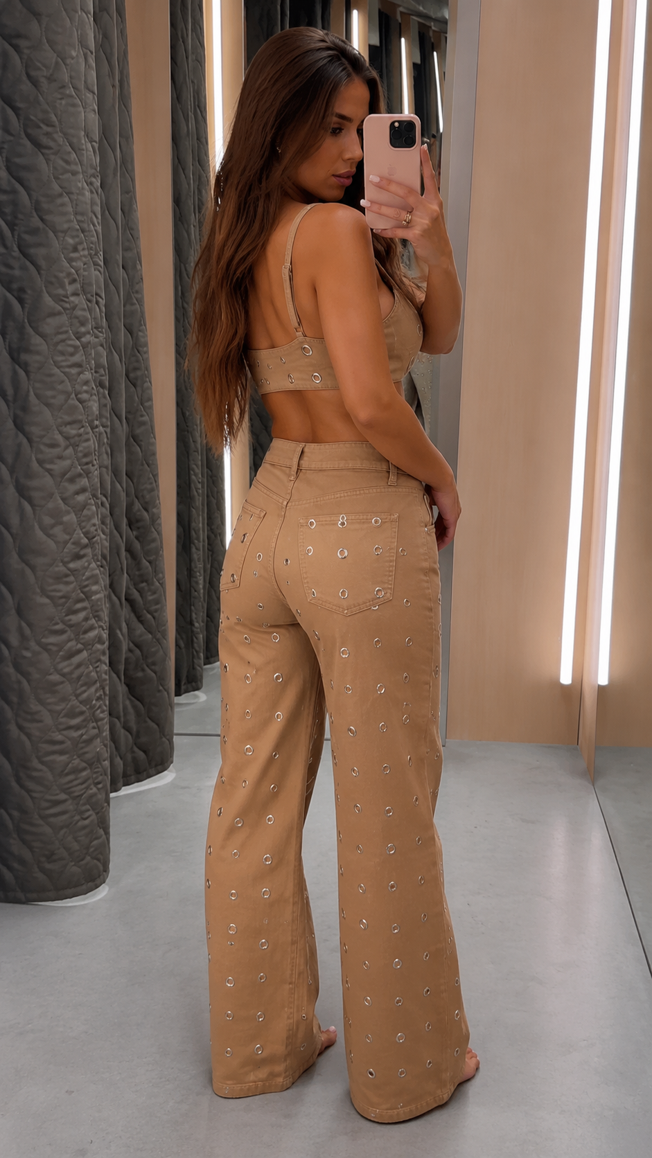 Edgy Grommet Denim Two-Piece Set