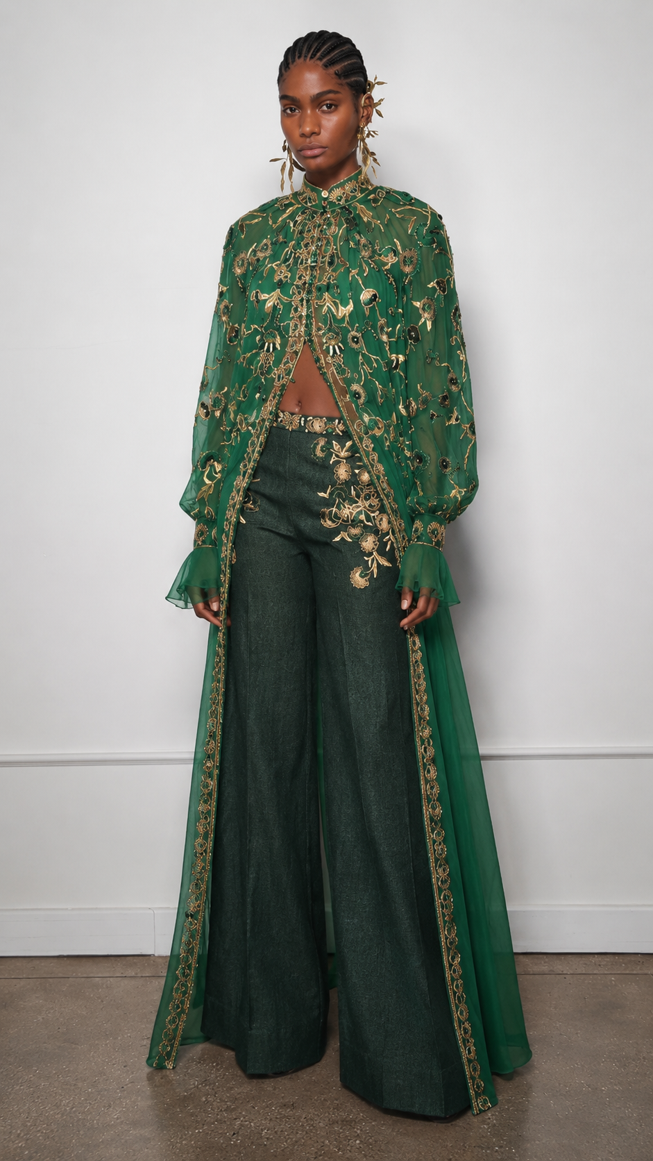 Opulent Crimson Embroidered Sheer Duster Set