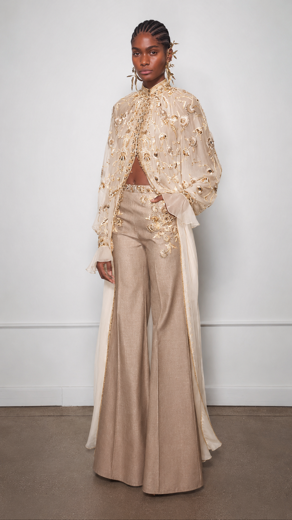 Opulent Crimson Embroidered Sheer Duster Set
