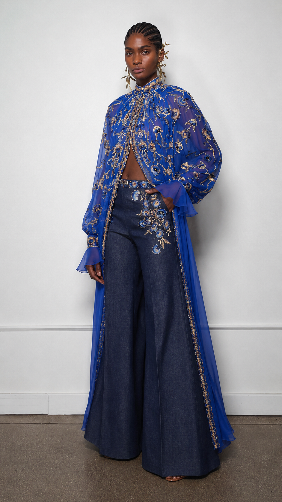 Opulent Crimson Embroidered Sheer Duster Set