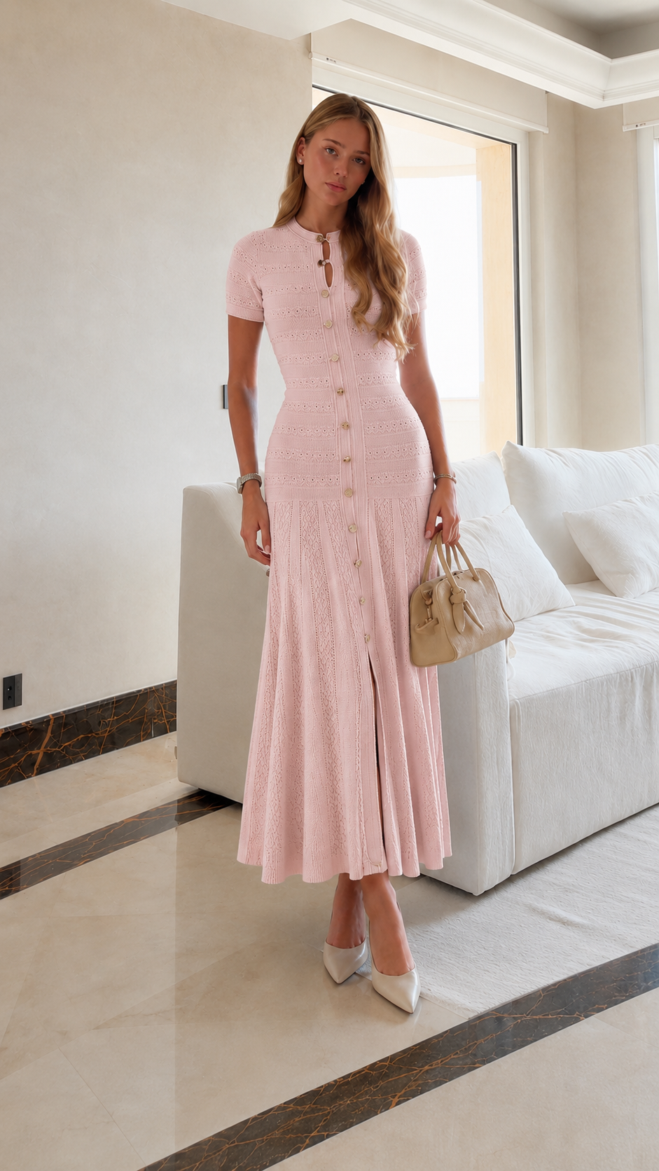 Eyelet Button Midi Dress