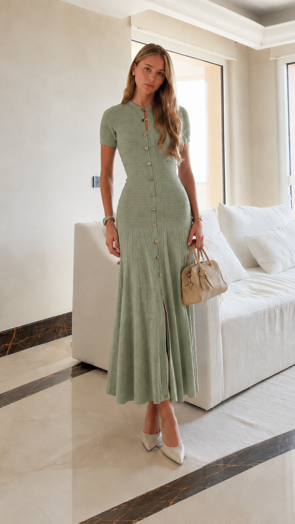 Eyelet Button Midi Dress