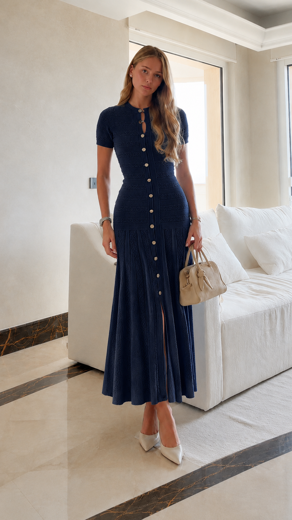 Eyelet Button Midi Dress