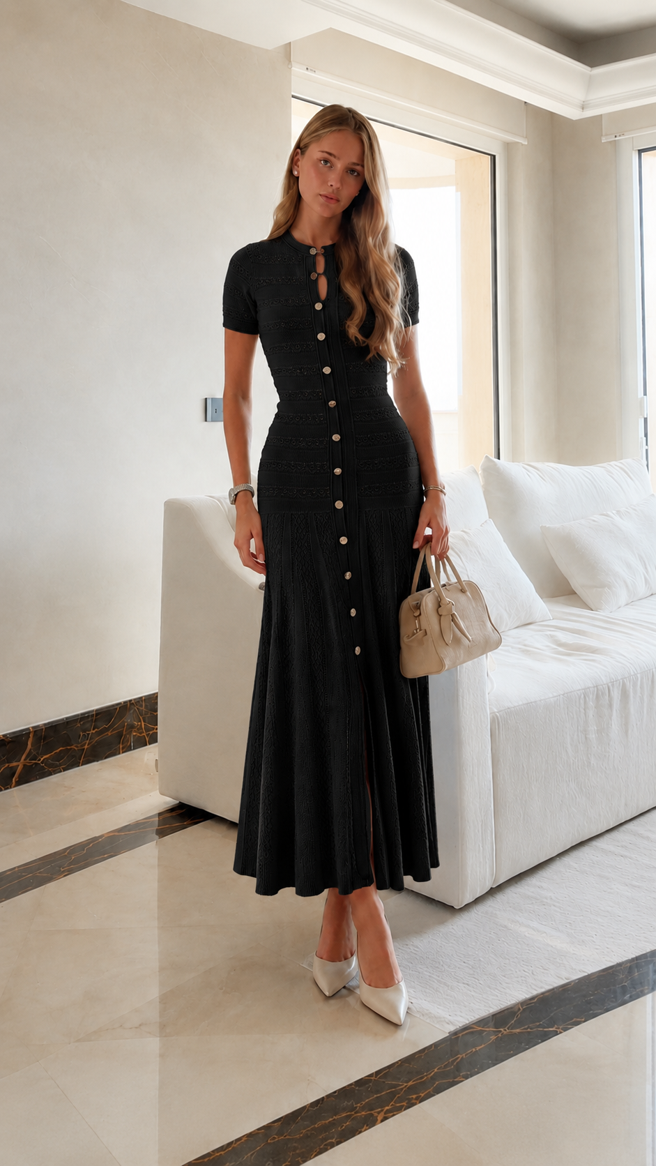 Eyelet Button Midi Dress