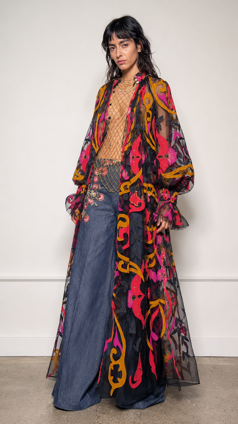 Vibrant Psychedelic Floral Sheer Maxi Duster