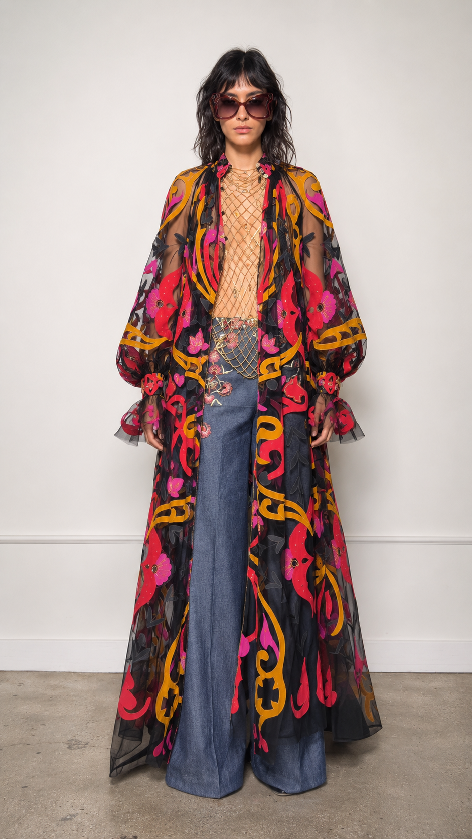 Vibrant Psychedelic Floral Sheer Maxi Duster