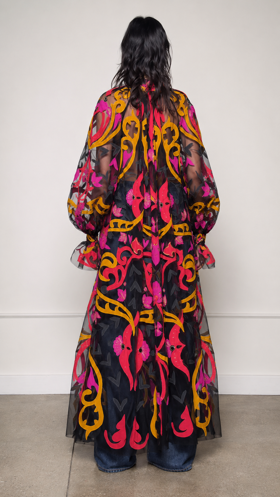 Vibrant Psychedelic Floral Sheer Maxi Duster