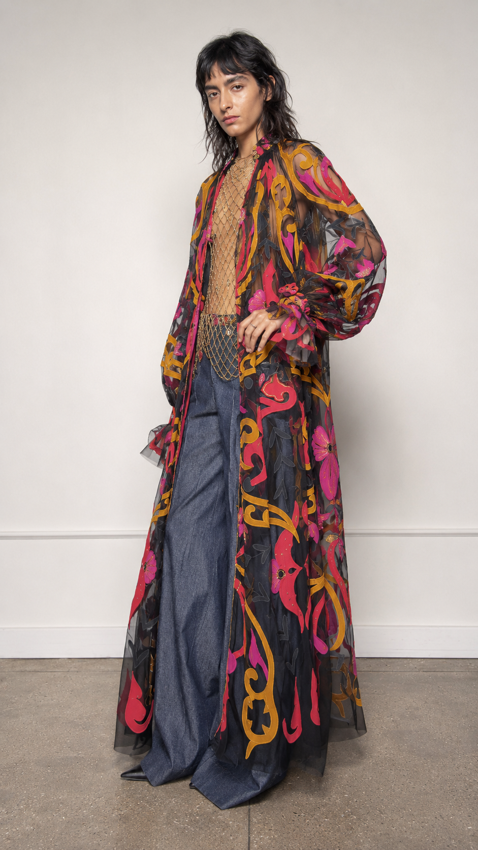 Vibrant Psychedelic Floral Sheer Maxi Duster