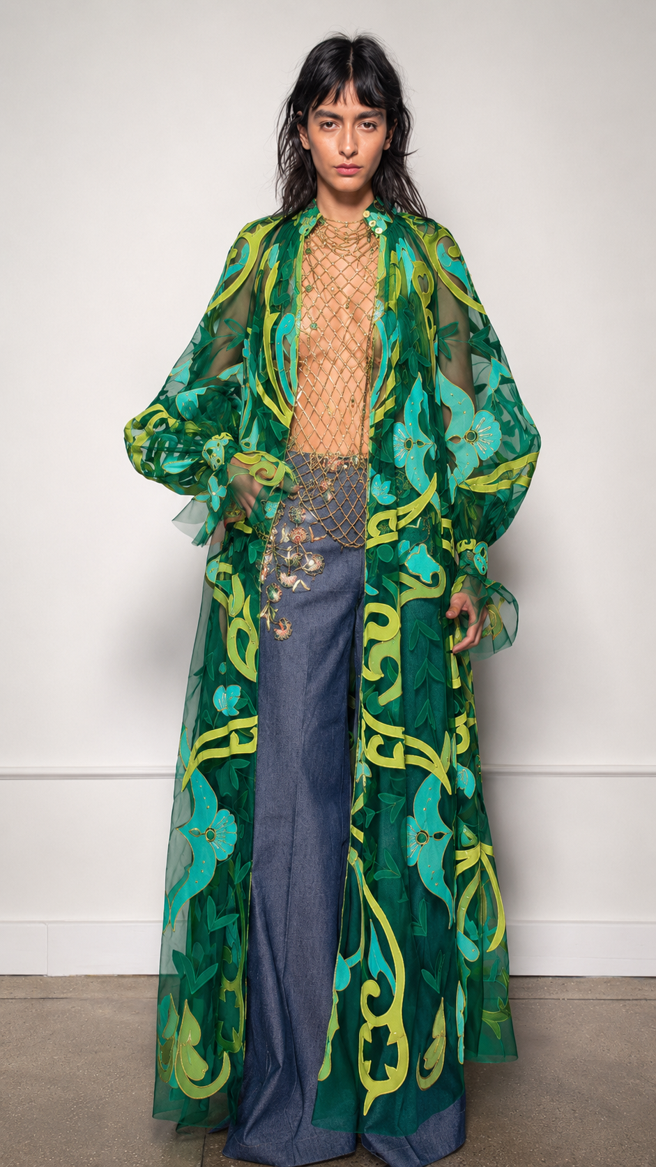 Vibrant Psychedelic Floral Sheer Maxi Duster