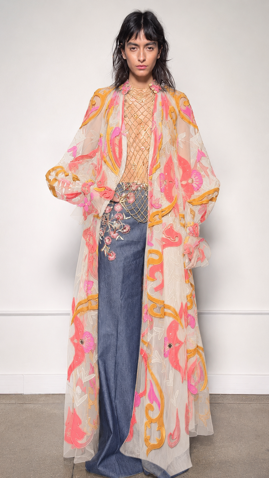 Vibrant Psychedelic Floral Sheer Maxi Duster