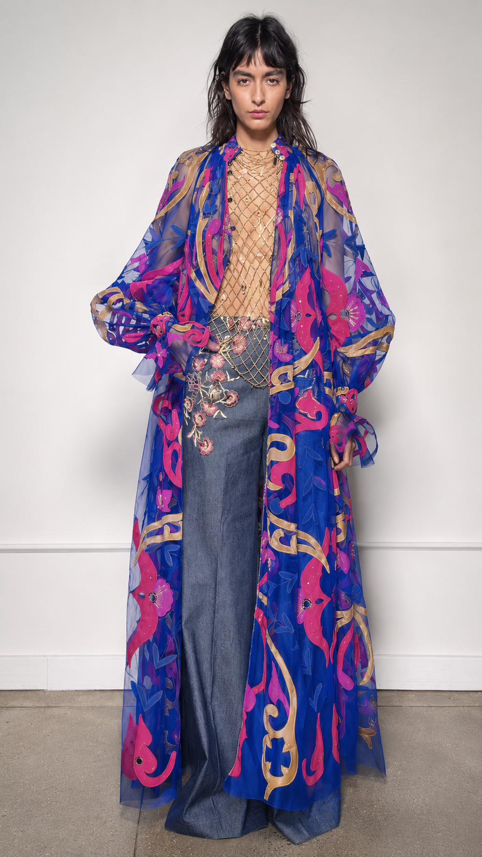 Vibrant Psychedelic Floral Sheer Maxi Duster