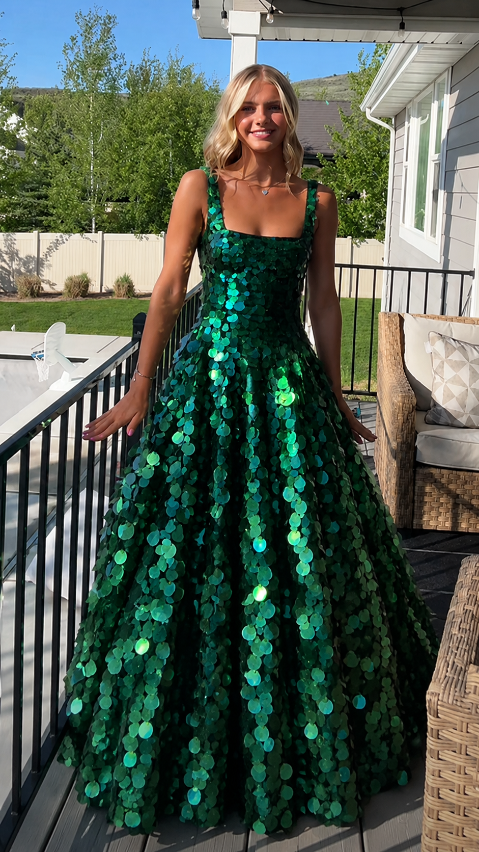 Iridescent Champagne Sequin Ball Gown