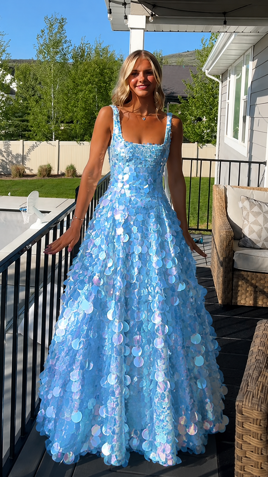 Iridescent Champagne Sequin Ball Gown