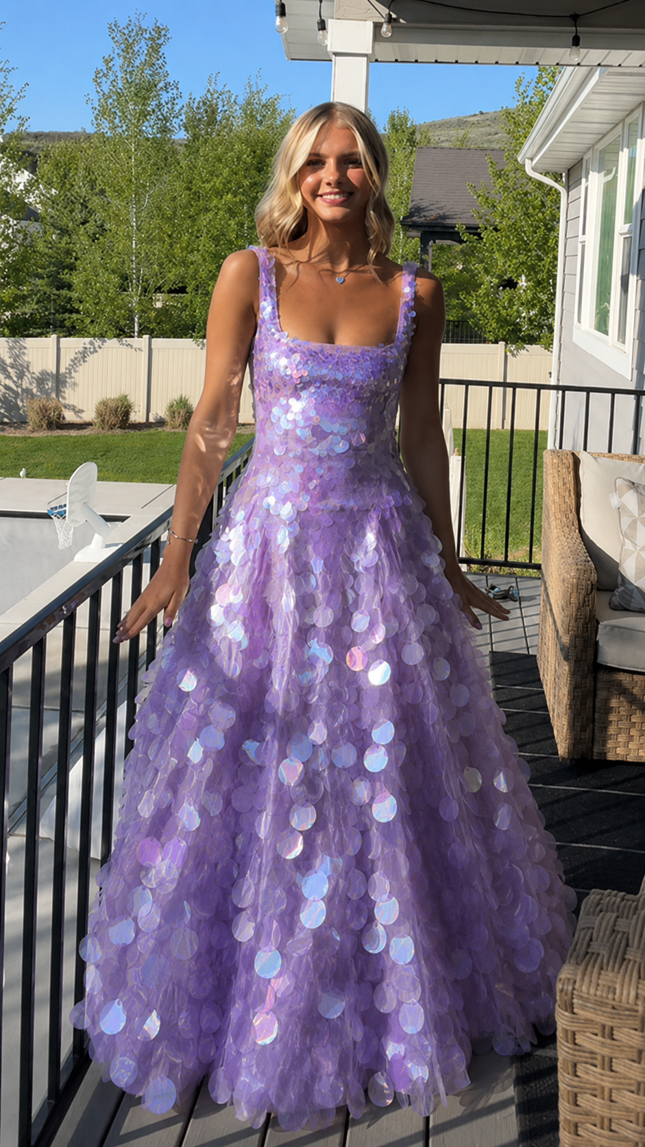 Iridescent Champagne Sequin Ball Gown