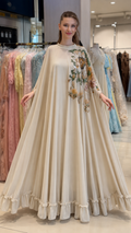 Elegant Cream Floral Sequin Kaftan Gown