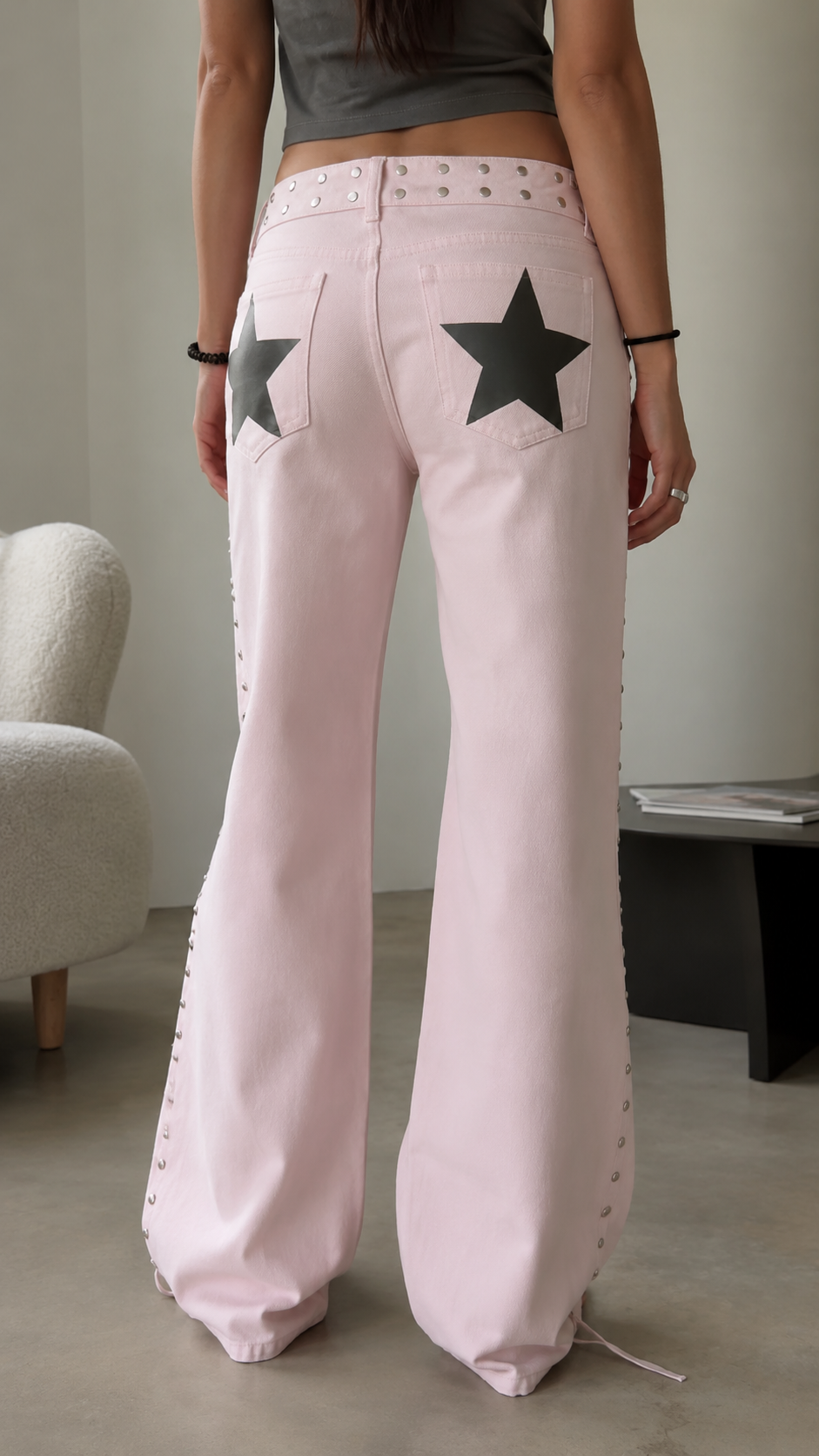 Star Studded Wide-Leg Jeans