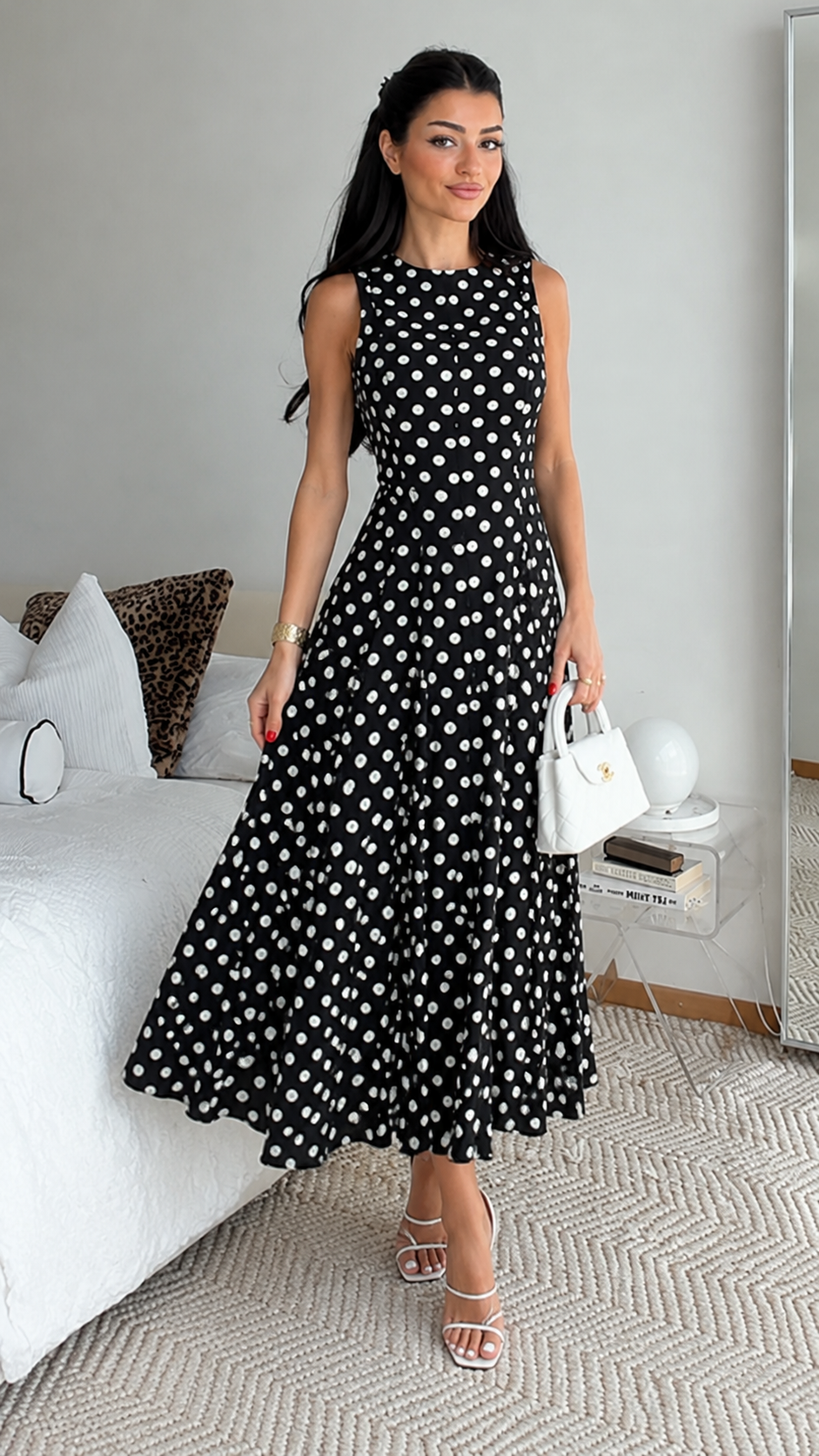 Classic Polka Dot Midi Dress