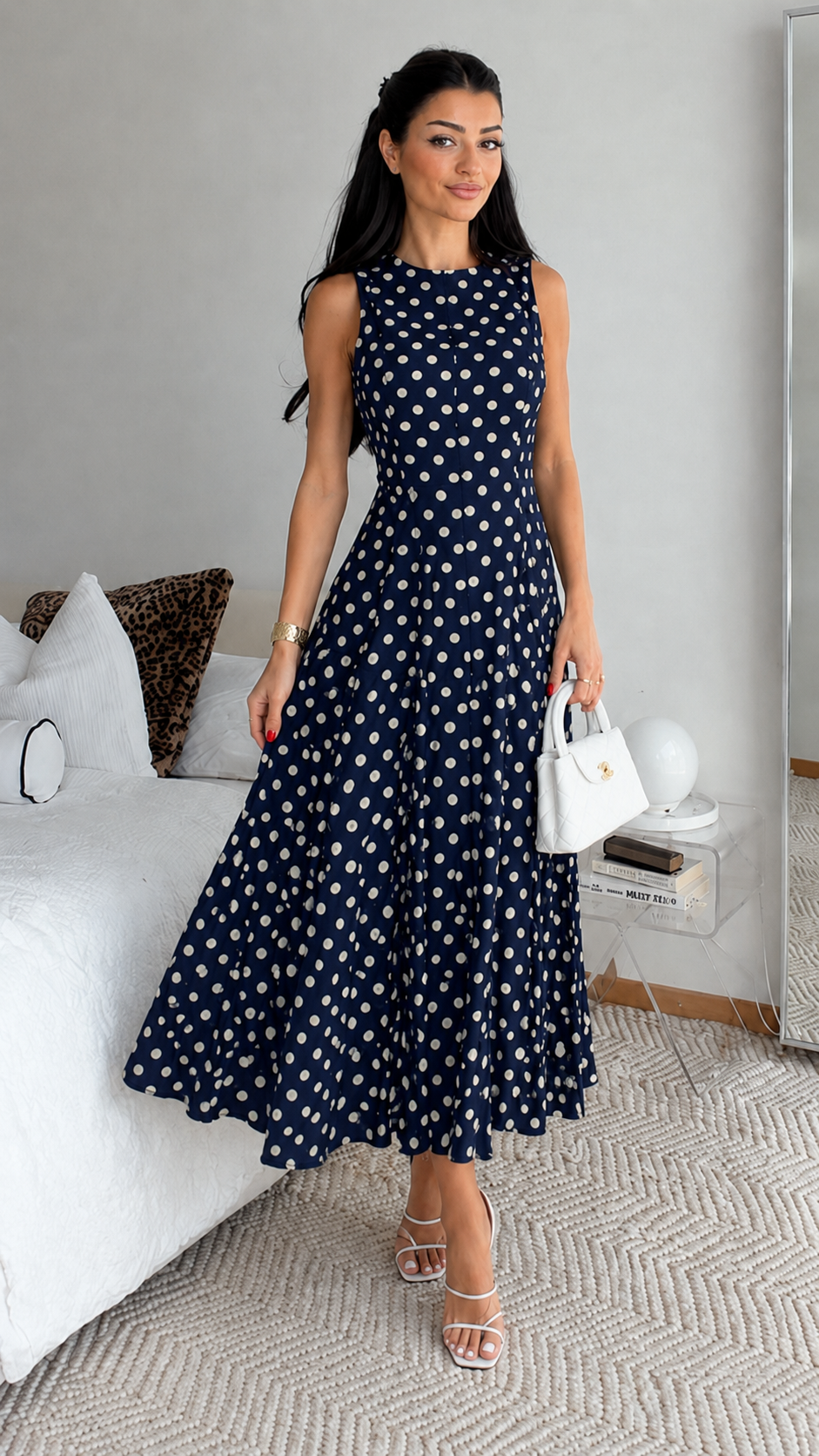 Classic Polka Dot Midi Dress