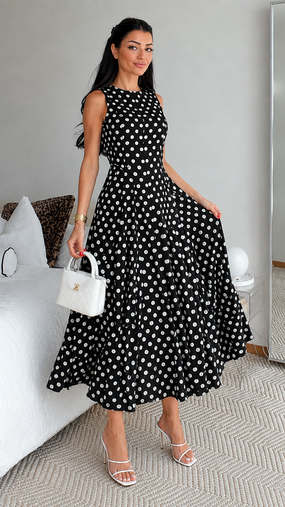 Classic Polka Dot Midi Dress