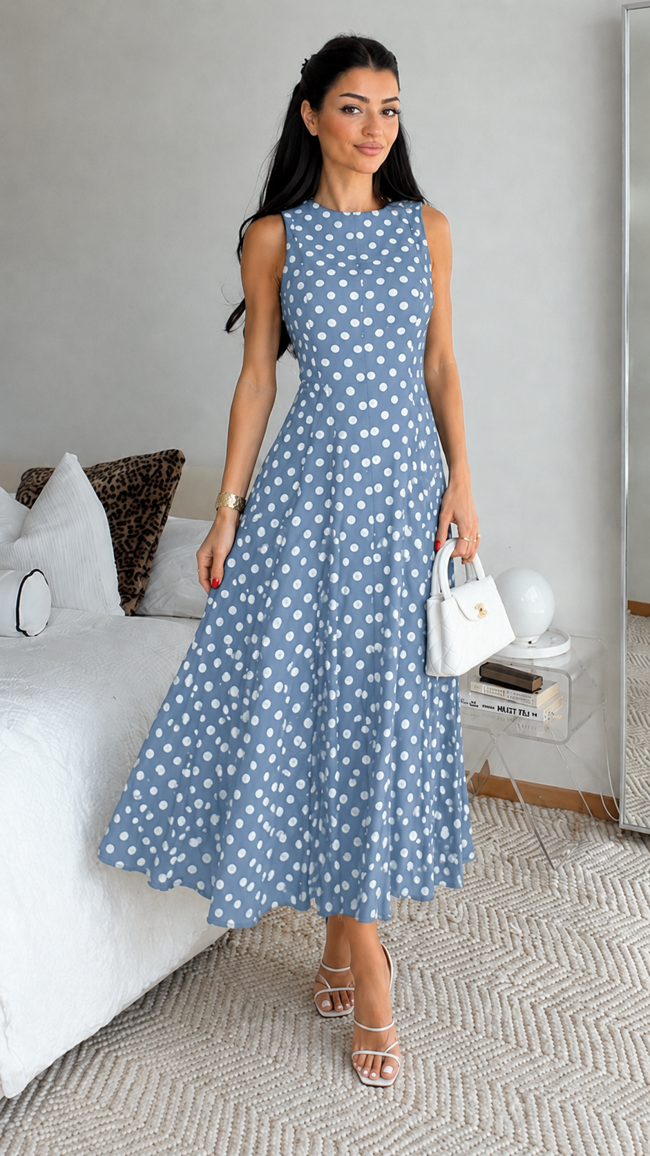 Classic Polka Dot Midi Dress