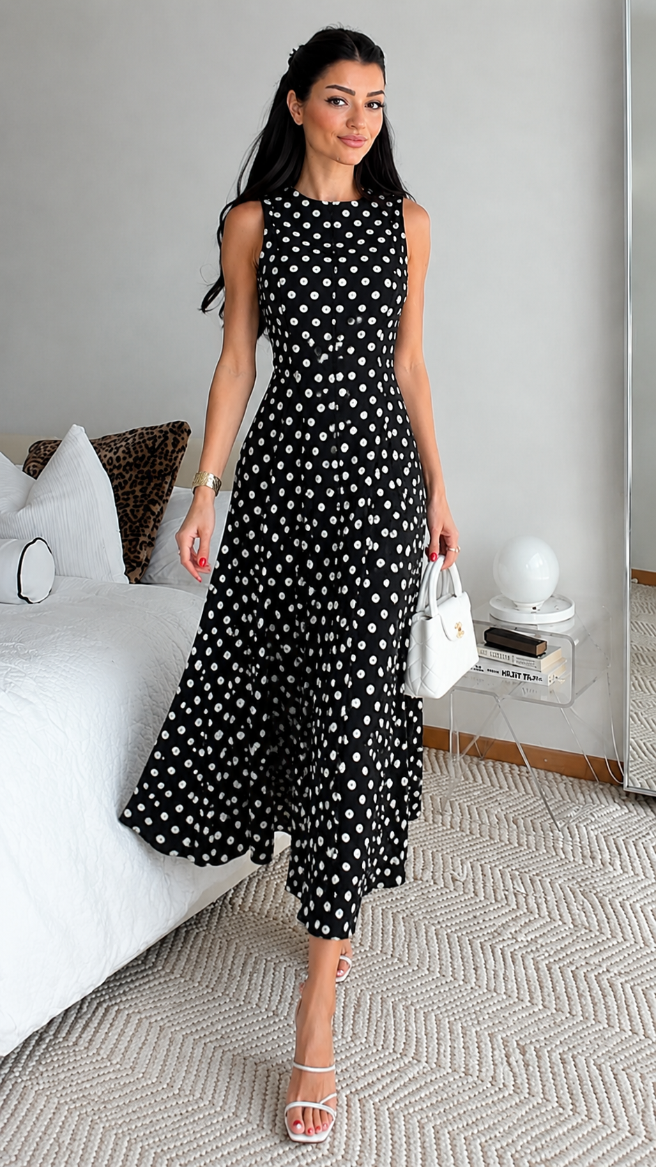 Classic Polka Dot Midi Dress