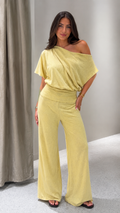 Draped One-Shoulder Wide-Leg Two-Piece Set